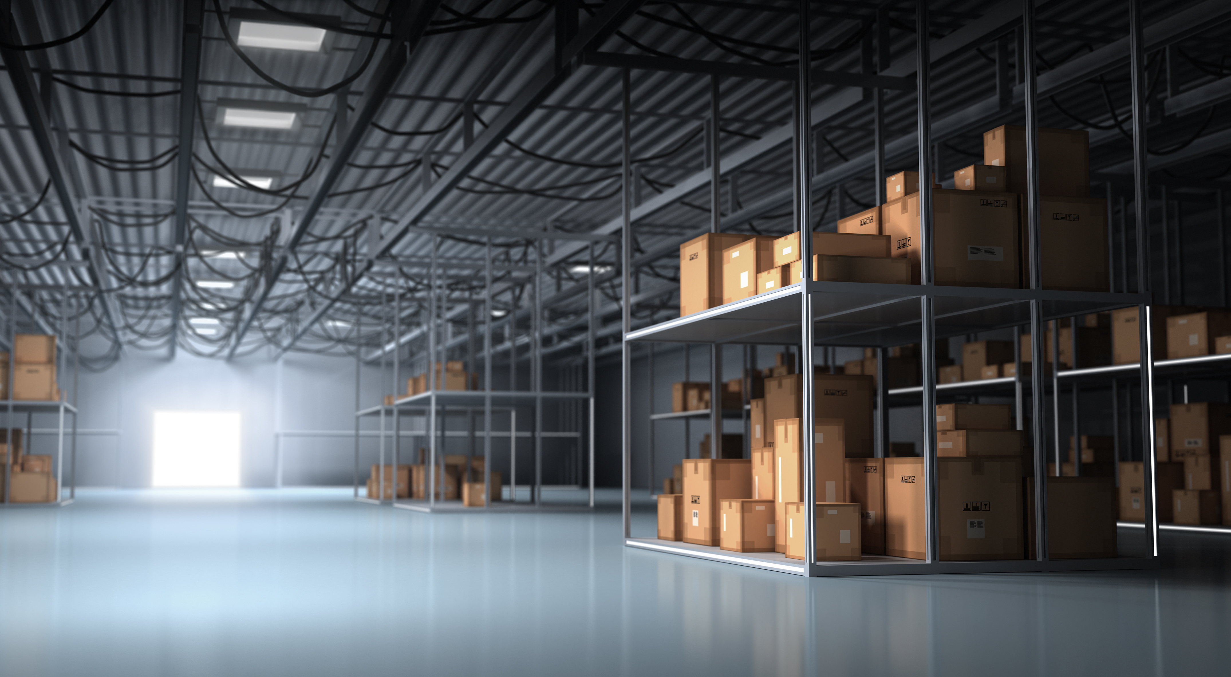 Warehouse and Boxes - 3D Rendering